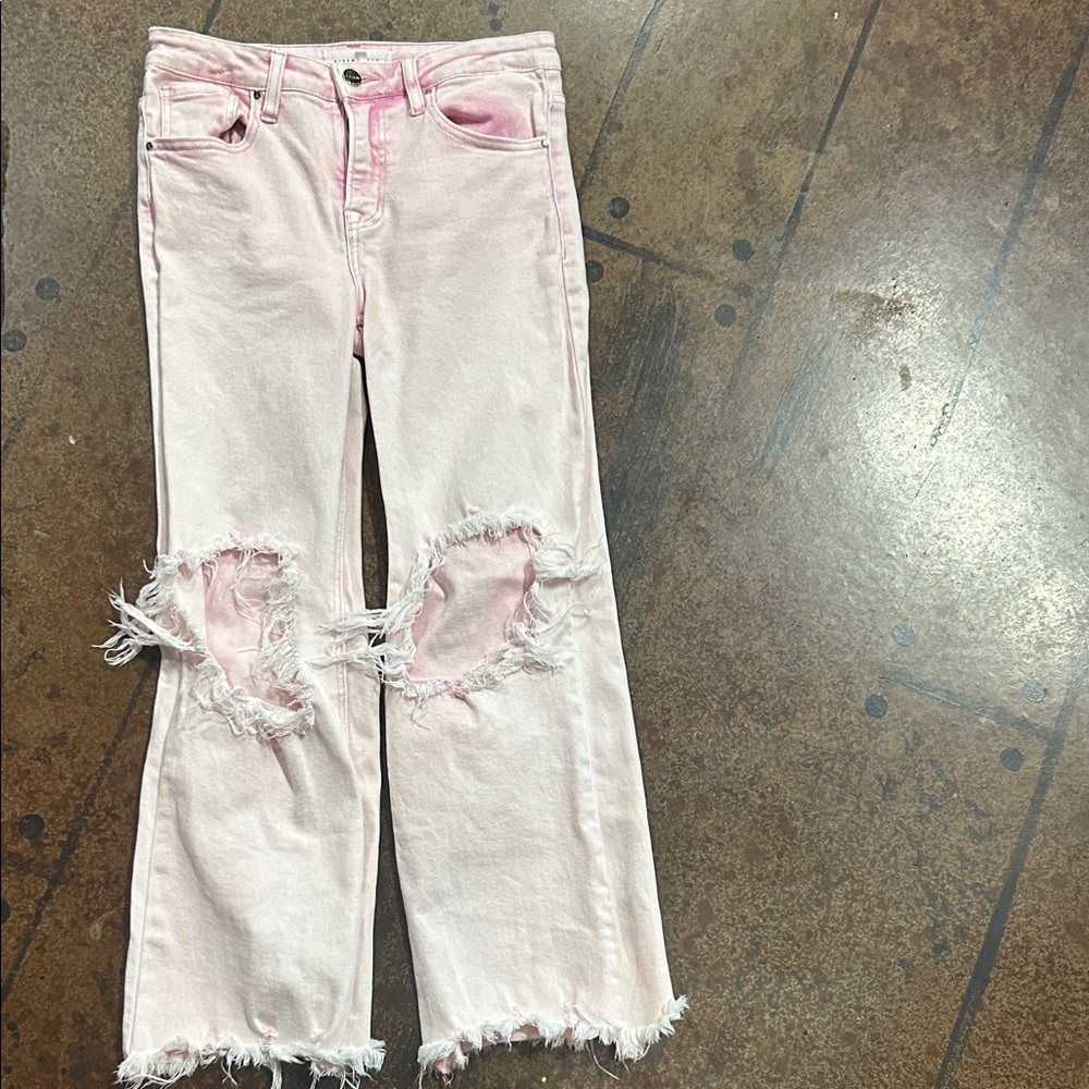 Light Pink Distressed Flare Jeans